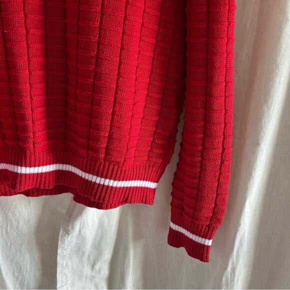 Lacoste Red White Knit Crew Neck Sweater - Picture 4 of 6